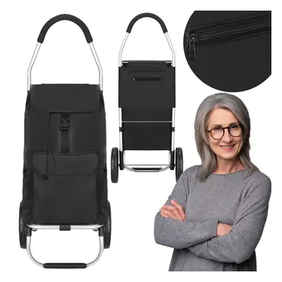 Wózek transportowy na zakupy 42 l torba zakupowa dla seniora na kółkach czarna