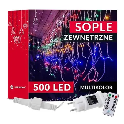 Kurtyna świetlna z pilotem 500 led girlanda, lampki wewnętrzno-zewnętrzne sople multikolor