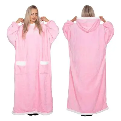 Kocobluza damska oversize koc bluza 2w1 z kapturem XXL ciepła różowa