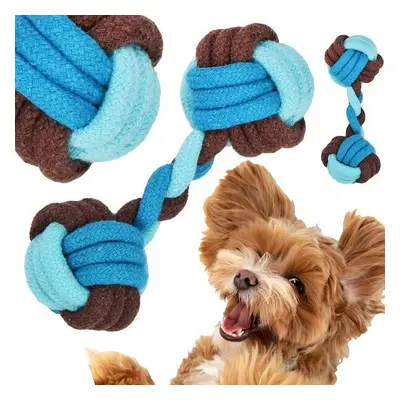 Zabawka dla psa szarpak sznur z węzłami gryzak lina 17 cm bawełniana niebiesko-brązowa