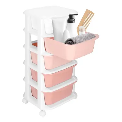 Regał mobilny z 5 szufladami szafka na kółkach na zabawki różowo-biała