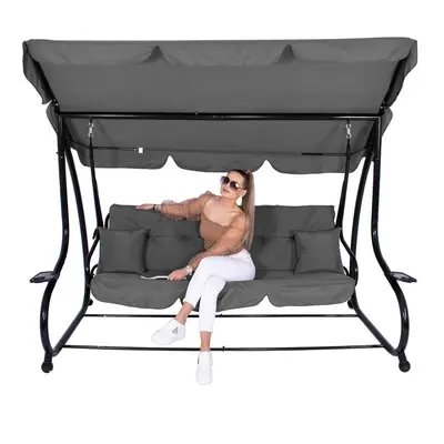 Huśtawka ogrodowa linda 4 osobowa 300 kg stalowa z regulowanym daszkiem szara