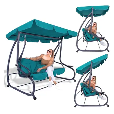 Huśtawka ogrodowa leżanka z daszkiem turkusowa 3-osobowa