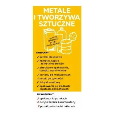 Naklejka na kosz do segregacji śmieci metale tworzywa sztuczne 10,5x22,5cm