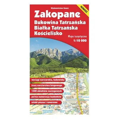 Mapa. Zakopane, Bukowina Tatrzańska, Białka Tatrzańska i Kościelisko 1:10 000 foliowana