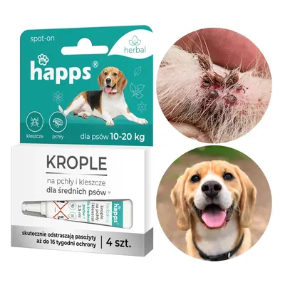 Krople na pchły i kleszcze dla średnich psów 10-20kg - HAPPS