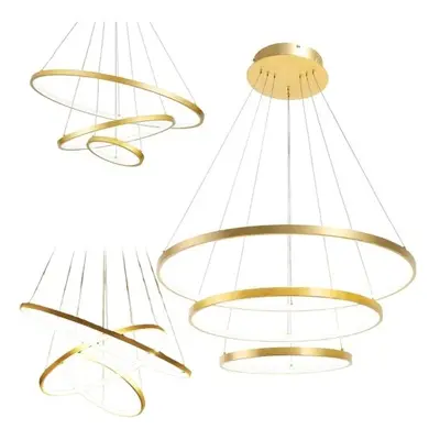 Lampa wisząca LED sufitowa żyrandol 3 ringi 76W kolor złoty gold regulowana