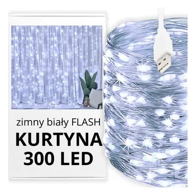 Kurtyna świetlna FLASH 2,9x2,5 m 300 LED biały zimny USB