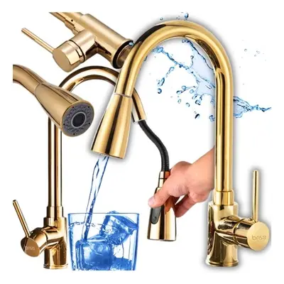 Bateria stojąca ruchoma kuchenna wyciągana wylewka złota elastyczna wąż