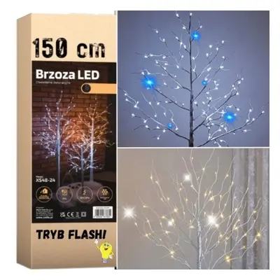 Drzewko świąteczne 120 LED - świecąca brzoza 150 cm+ FLASH