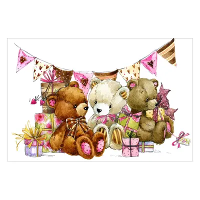 Fototapeta dla dzieci na wymiar misie, zabawki, prezenty, miś z kokardką dwk190