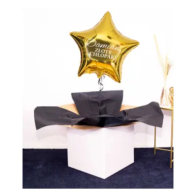 Złota gwiazdka balon - prezent w pudełku dla chłopaka z imieniem