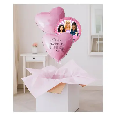 Prezent dla miłośniczki Barbie - trzy balony w pudełku z imieniem
