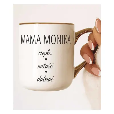 Elegancki kubek dla Mamy na prezent z imieniem - Ciepło i miłość