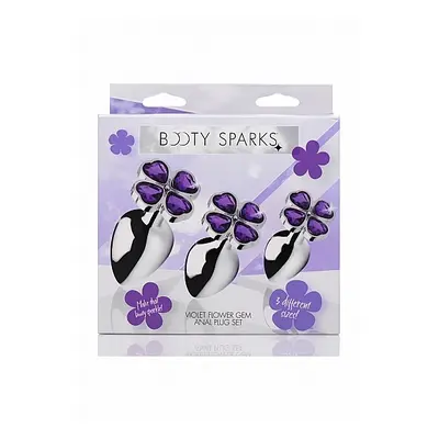 Zestaw 3 korków analnych koniczyny - Violet Flower Gem Anal Plug Set - Silver - AG205