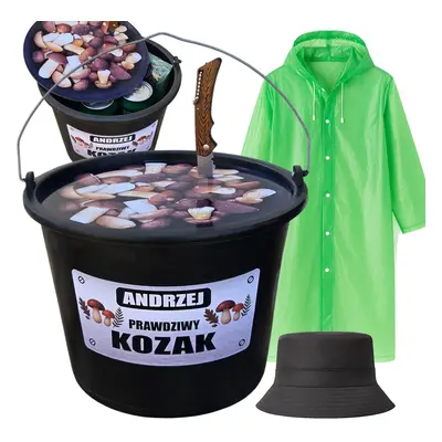 Personalizowany Zestaw Grzybiarza 4w1- prezent dla Taty Mamy Babci Dziadka Żony Męża Wiadro Nóż 