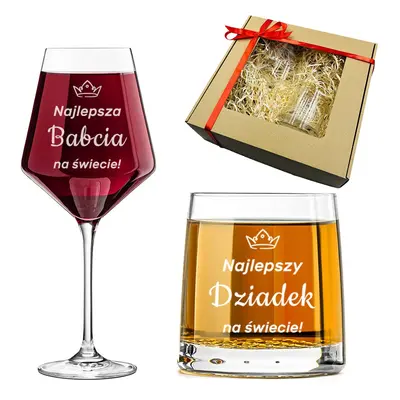 Zestaw dla Dziadków Kieliszek + Szklanka - Prezent na Dzień Babci i Dziadka Święta Rocznicę