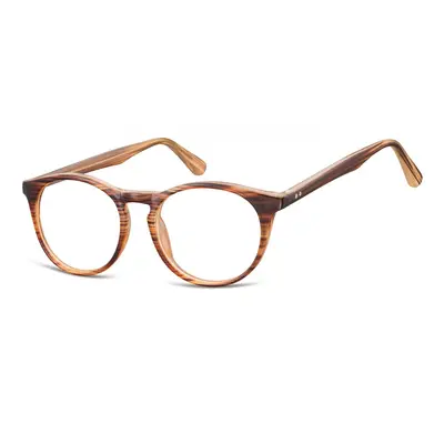 Okulary oprawki korekcyjne okrągłe Lenonki zerówki Sunoptic CP146F brązowy - imitacja drewna
