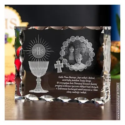Pamiątka Komunii »różaniec i kielich« mega duża • Fotokryształ 2D personalizowany