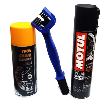 Zestaw motul C2+ Smar do łańcucha / Mannol 7904 spray czyszczenie łańcucha / Szczotka do czyszcz