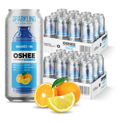 24x OSHEE Vitamin Water Sparkling magnez + B6 cytryna pomarańcza 500 ml