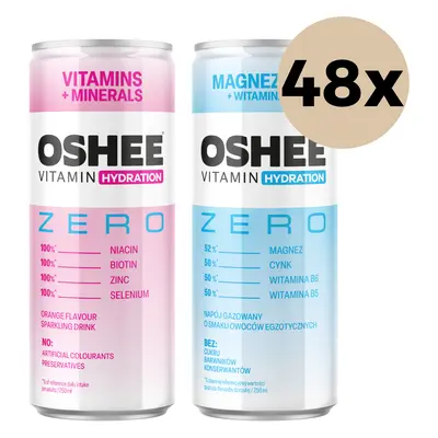 48x OSHEE ZERO Vitamin Hydration 250 ml (24x Magnez + 24x Witaminy Minerały)