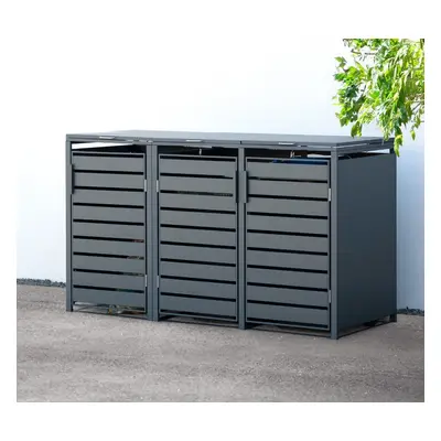 Westmann Metalowy pojemnik na śmieci 3 kosze 3x240L Antracyt 200x80x116cm