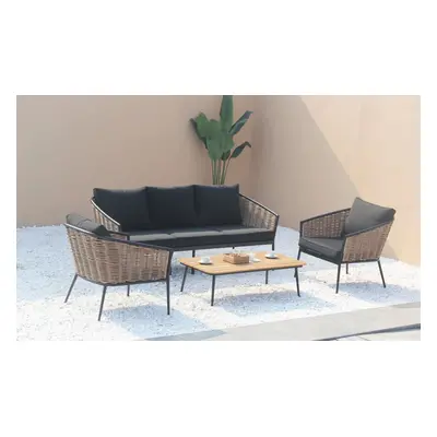 Duży Zestaw Mebli Ogrodowych Aluminiowe Sofa + Dwa Fotele + Stolik