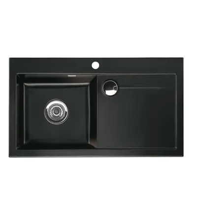 Systemceram Stema 90 Nero, zlewozmywak ceramiczny, korek manualny