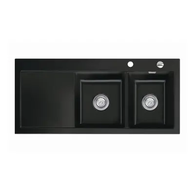Systemceram Mera Double Nigra, Zlewozmywak ceramiczny, korek manualny,