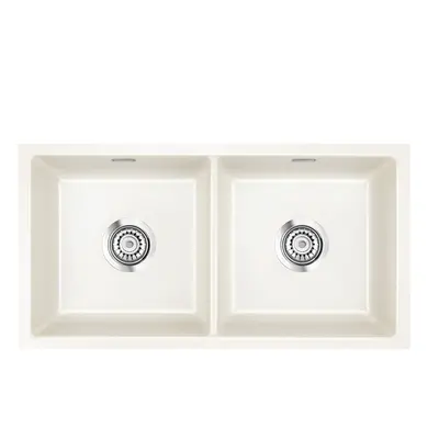 Systemceram Mera Twin U Magnolia, zlewozmywak ceramiczny, korek manualny