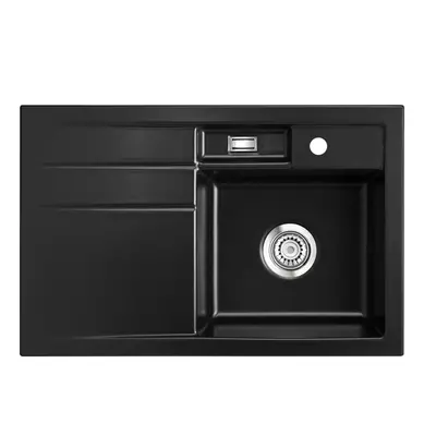 Systemceram BELA 78 Nero, zlewozmywak ceramiczny, korek manualny