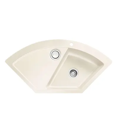 Systemceram Mera ECK Magnolia, Zlewozmywak ceramiczny narożny, korek manualny,