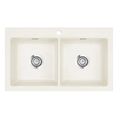 Systemceram Mera Twin Jasmin, Zlewozmywak ceramiczny, korek manualny,
