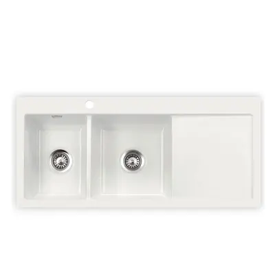 Systemceram Mera Double Gronland, Zlewozmywak ceramiczny, korek manualny,