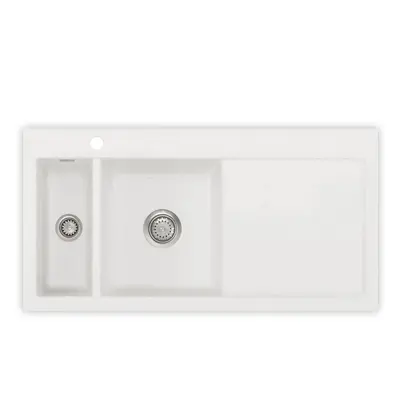 Systemceram Mera 100 Polar, Zlewozmywak ceramiczny, korek manualny, lewa komora