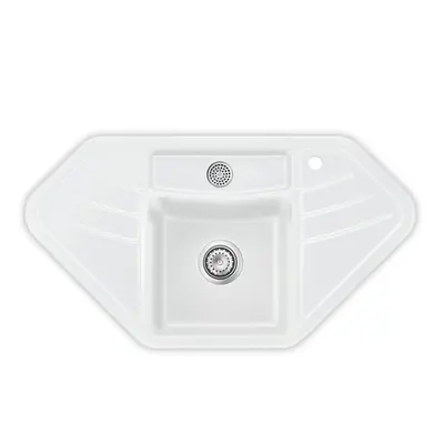 Systemceram Vega ECK Polar, Zlewozmywak ceramiczny narożny, korek manualny,