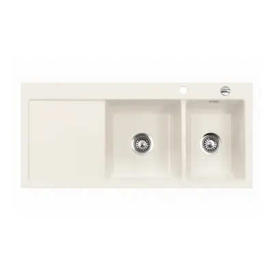 Systemceram Mera Double Jasmin, Zlewozmywak ceramiczny, korek manualny,