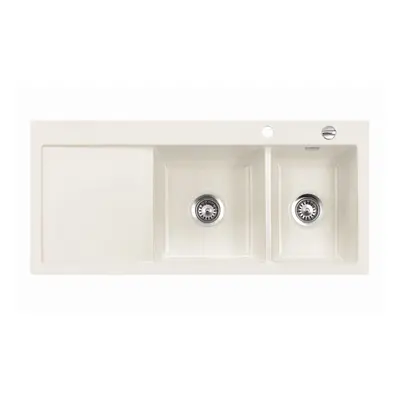 Systemceram Mera Double Magnolia, Zlewozmywak ceramiczny, korek manualny,