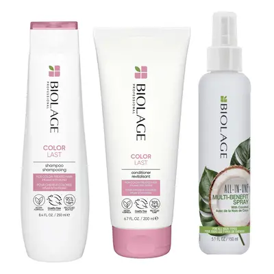 Biolage Color Last Shampoo and Conditioner and All-in-One Coconut Infusion Multi-Benefit Leave-i