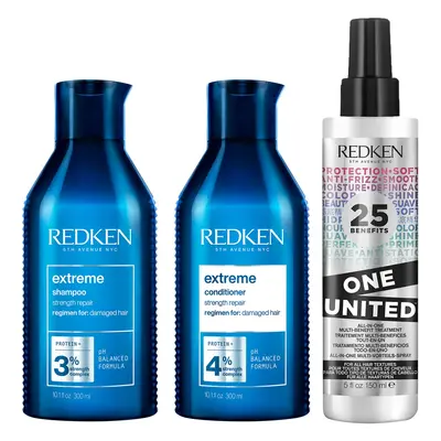 Redken Extreme Shampoo, Conditioner and One United Multi-Benefit Leave-in Treatment, Strength Re