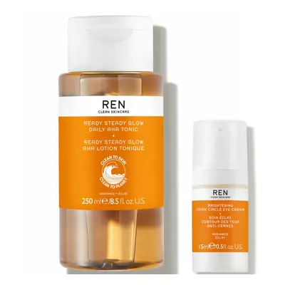 REN Clean Skincare Ready Steady Glow Daily AHA Tonic 250ml and Radiance Brightening Dark Circle 