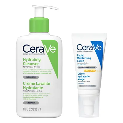 CeraVe Morning Face Routine for Dry Skin, Hydrating Cleanser and Moisturiser with SPF 50