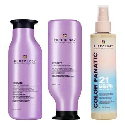 Pureology Hydrate Shampoo, Conditioner and Color Fanatic Multi-Benefit Leave-in, Moisturising Bu