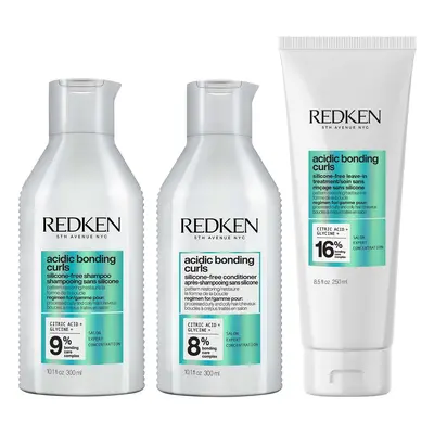 Redken Acidic Bonding Curls Silicone-Free Shampoo Conditioner and Leave-In Routine for Damaged C