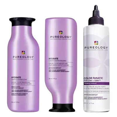 Pureology Hydrate Shampoo, Conditioner and Color Fanatic Purple Toner Routine for Neutralising a