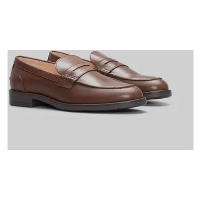 Brązowe buty penny loafers skórzane f308