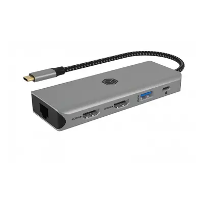 IcyBox Stacja dokująca IB-DK4012-CPD 9w1, 2x HDMI, 4K60Hz, 3xUSB, 100W PD,LAN, Czytnik kart