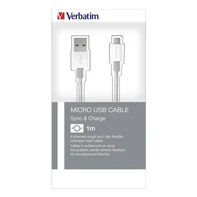 Kabel USB (2.0), USB A M- USB B Micro M, 1m, reversible, srebrny, Verbatim, box, 48862