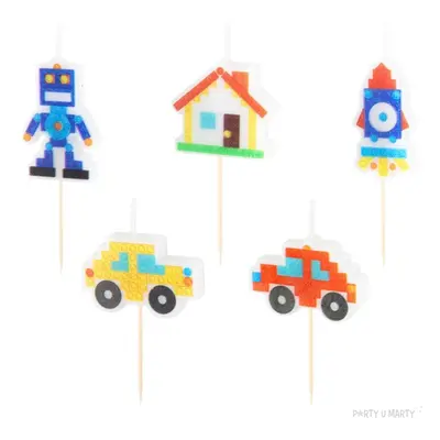 Świeczki na tort "Klocki - Auta i Robot", mix, PartyPal, 2-4 cm, 5 szt